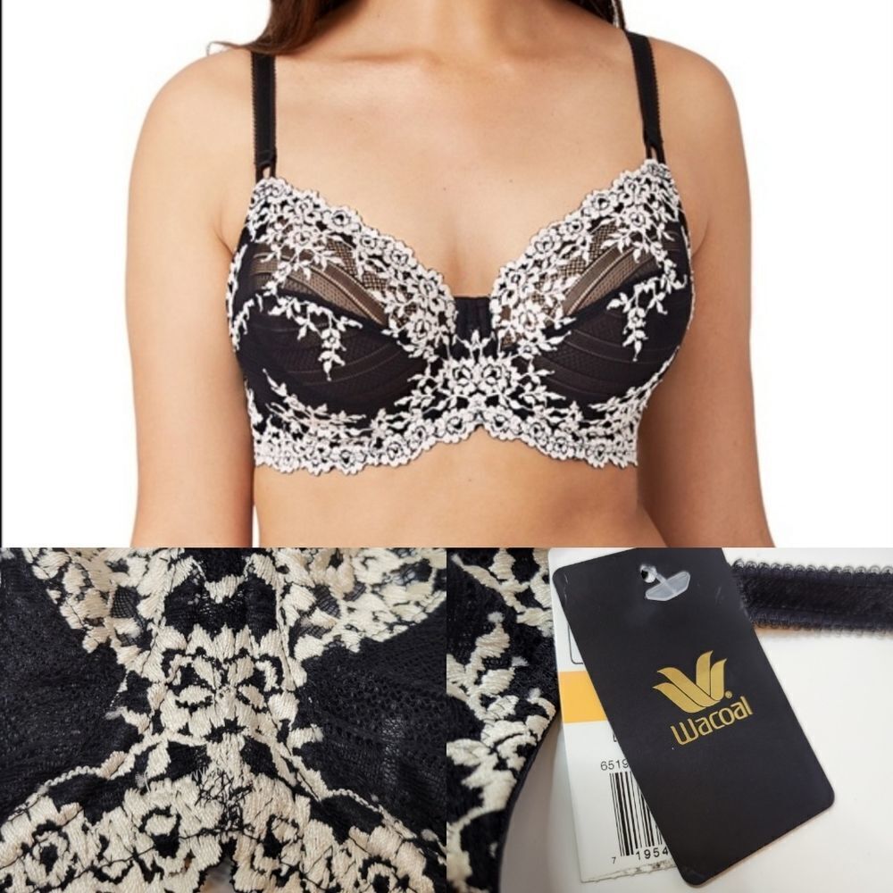 NEW 34DD WACOAL EMBRACE LACE FLEX UNDERWIRE BLACK TAN SEXY FLORAL BRA 65191 NWT